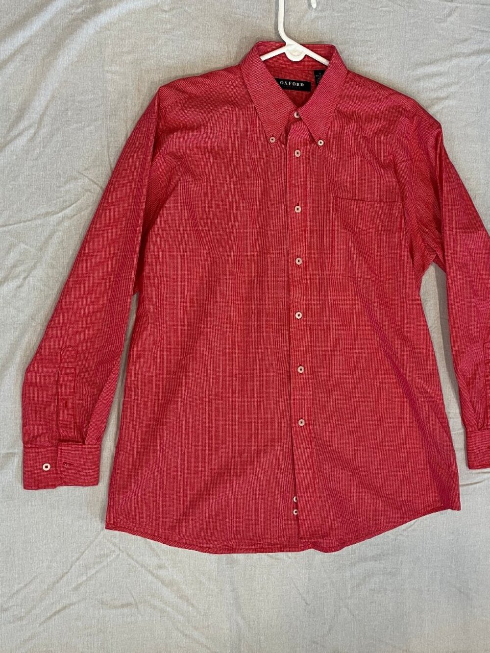 Oxford America Brand Shirt Mens Red Plaid Long Sleeve Button Up 100% Cotton Sz L